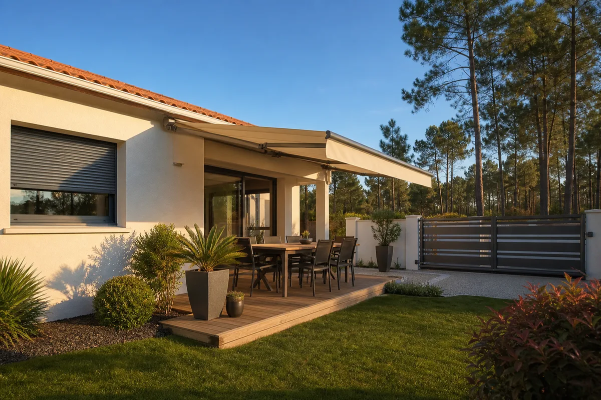 Volet roulant, store banne et portail motorisé sur une maison de plain-pied dans les Landes